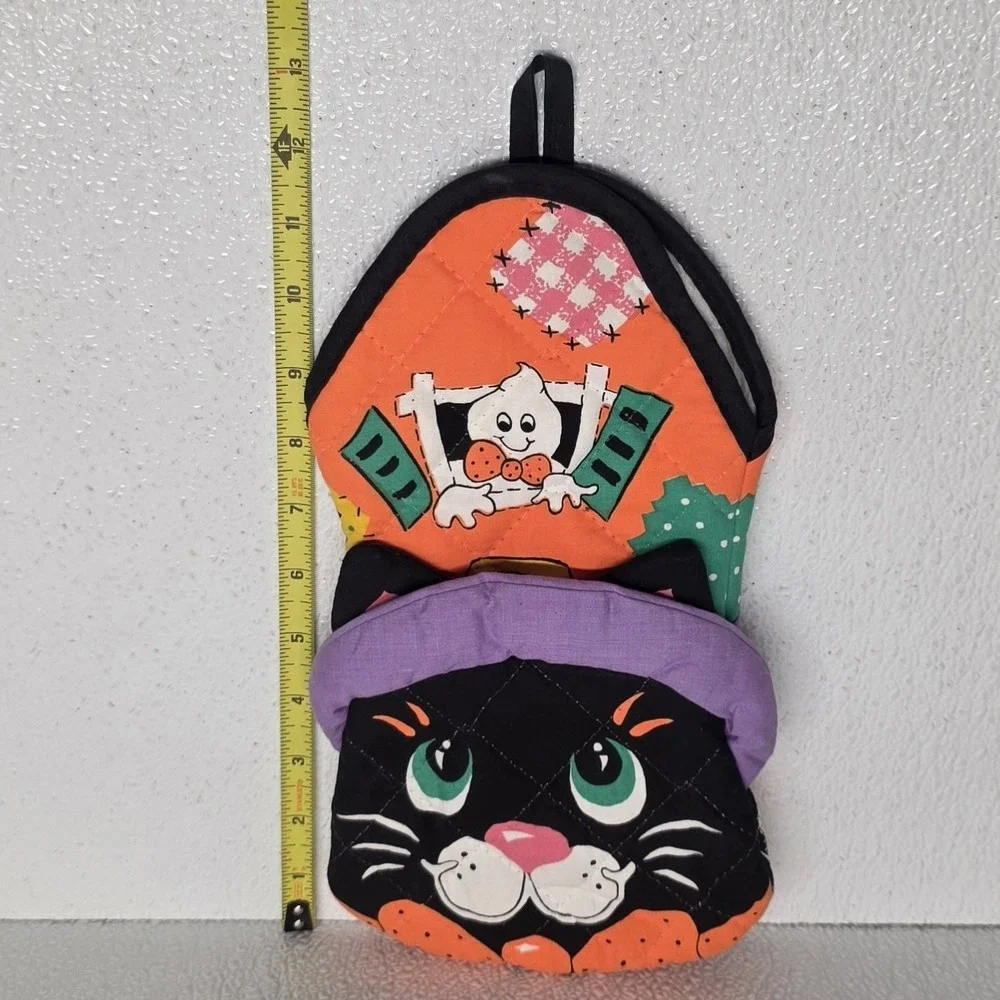 Vintage Black Cat Witch 3D Potholder Oven Mitt Halloween Boo!